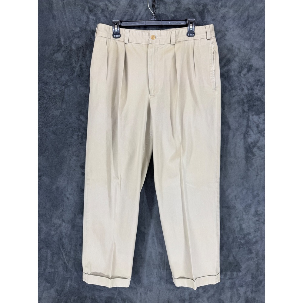 Bills Khakis M1 Pleated Trousers Mens 35 Khaki Tan Cotton Made in USA Cuffed - Picture 1 of 15